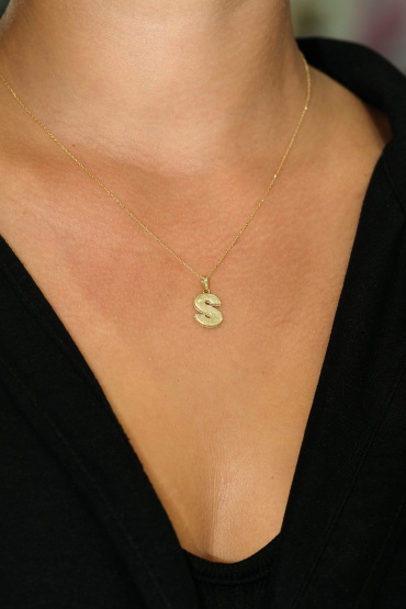 14 Ayar Altın S Harfi Aynalı Kolye Ucu - Naze Kuyumculuk