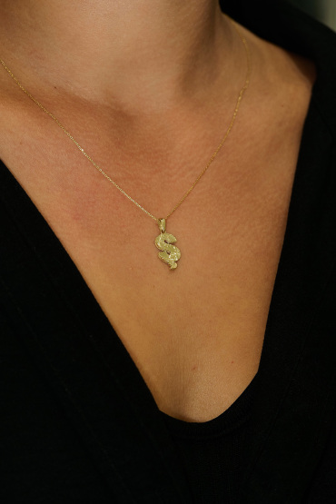 14 Ayar Altın Ş Harfi Kalemli Kolye Ucu - Naze Kuyumculuk