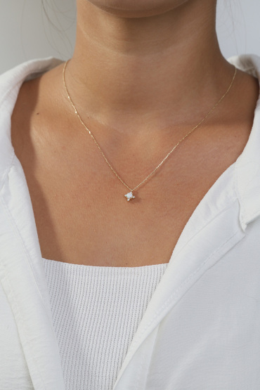 14 Ayar Altın Sedefli Taşlı Yıldız Kolye - Naze Kuyumculuk