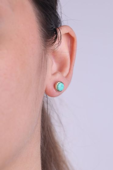 14 Ayar Altın Sedefli Turkuaz Renkli Top Küpe - Naze Kuyumculuk