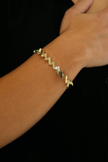 14 Ayar Altın Sıralı Dikdörtgen Tasarım Bileklik - Naze Kuyumculuk