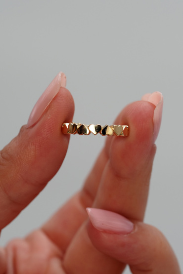 14 Ayar Altın Sıralı Kalpli Model Yüzük - Naze Kuyumculuk