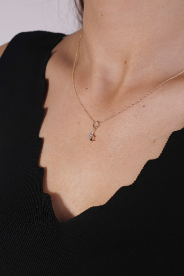 14 Ayar Altın Taşlı Çift Yıldız Model Kolye - Naze Kuyumculuk