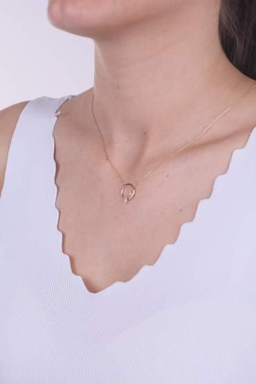 14 Ayar Altın Taşlı Çivi Kolye - Naze Kuyumculuk