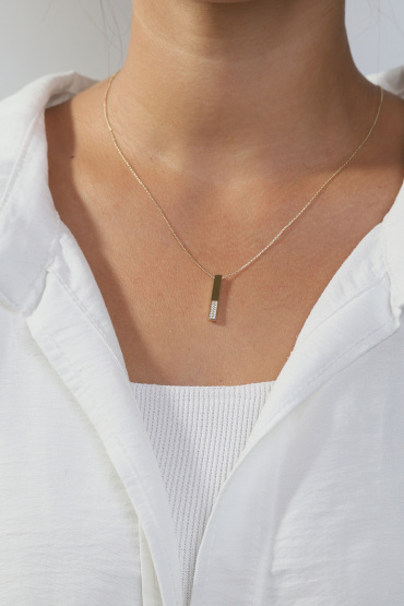 14 Ayar Altın Taşlı Çubuk Kolye - Naze Kuyumculuk