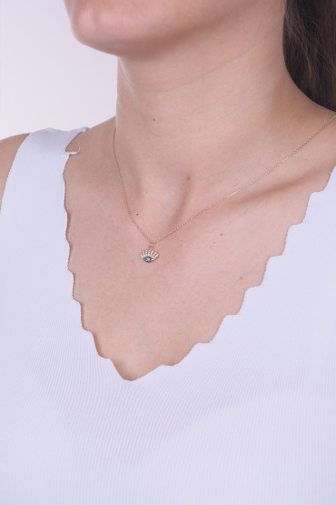 14 Ayar Altın Taşlı Göz Kolye - Naze Kuyumculuk