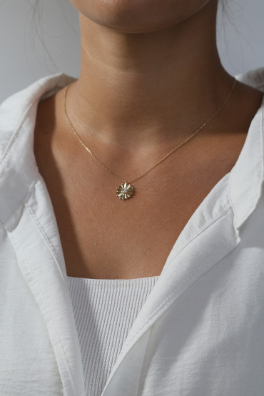 14 Ayar Altın Taşlı Kalemli Yuvarlak Kolye - Naze Kuyumculuk