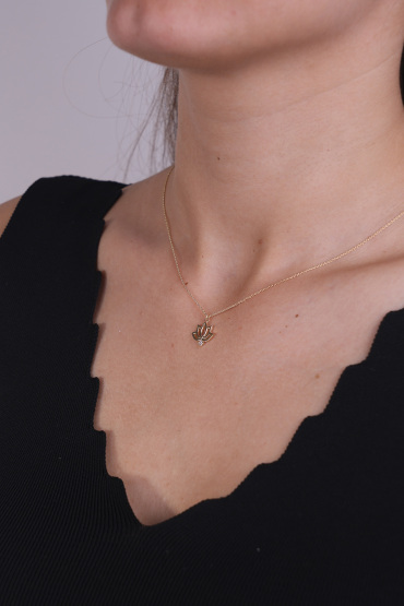 14 Ayar Altın Taşlı Lotus Kolye - Naze Kuyumculuk