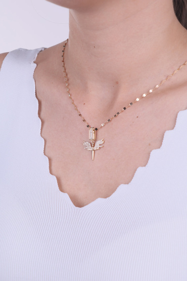 14 Ayar Altın Taşlı Mikail Kılıcı Kolye Ucu Charm - Naze Kuyumculuk