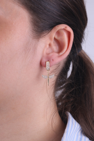 14 Ayar Altın Taşlı Mikail Kılıcı Küpe - Naze Kuyumculuk