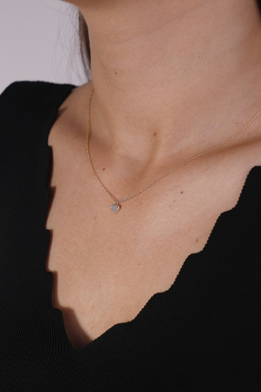 14 Ayar Altın Taşlı Minimalist Kalp Kolye - Naze Kuyumculuk