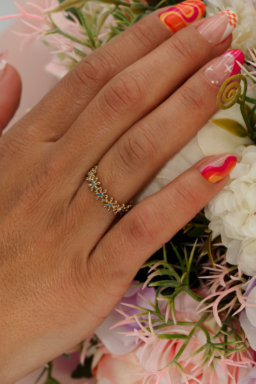 14 Ayar Altın Taşlı Papatya Model Yüzük - Naze Kuyumculuk