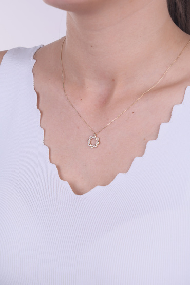 14 Ayar Altın Taşlı Sarmal Model Kolye - Naze Kuyumculuk