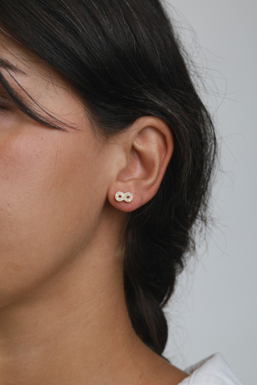 14 Ayar Altın Taşlı Sonsuzluk Küpe - Naze Kuyumculuk