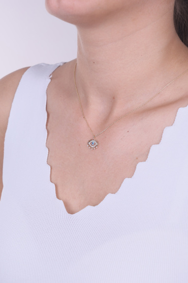 14 Ayar Altın Taşlı Tasarım Göz Kolye - Naze Kuyumculuk