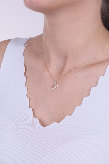 14 Ayar Altın Taşlı Tasarım Yılzdız Kolye - Naze Kuyumculuk