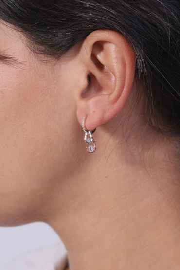 14 Ayar Altın Taşlı Üç Renkli İtalyan Küpe - Naze Kuyumculuk