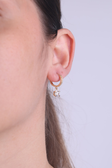 14 Ayar Altın Teştaş Sallantılı Taşlı Halka Küpe - Naze Kuyumculuk