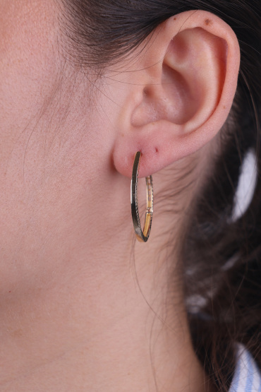 14 Ayar Altın Tırtıklı Model Oval Küpe - Naze Kuyumculuk