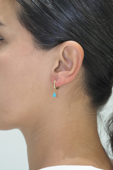 14 Ayar Altın Turkuaz Damla Taşlı Sallantılı Küpe - Naze Kuyumculuk