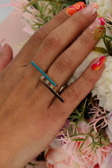 14 Ayar Altın Turkuaz Mineli İtalyan Tasarım Yüzük - Naze Kuyumculuk
