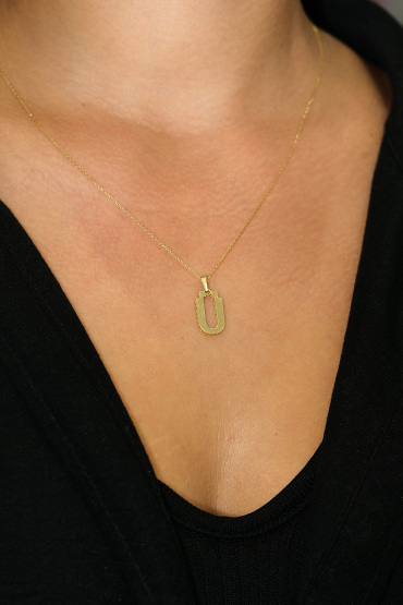 14 Ayar Altın Ü Harfi Aynalı Kolye Ucu - Naze Kuyumculuk