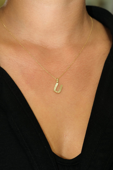 14 Ayar Altın U Harfi Aynalı Kolye Ucu - Naze Kuyumculuk