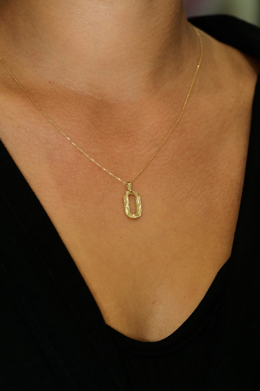 14 Ayar Altın Ü Harfi Kalemli Kolye Ucu - Naze Kuyumculuk