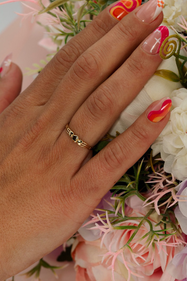 14 Ayar Altın Üç Kalpli Günlük Yüzük - Naze Kuyumculuk