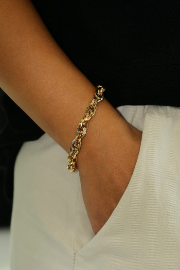 14 Ayar Altın Üç Renk Hallov Bileklik - Naze Kuyumculuk