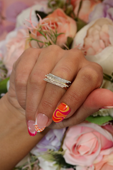 14 Ayar Altın Üç Renk Taşlı Kare Model Yüzük - Naze Kuyumculuk