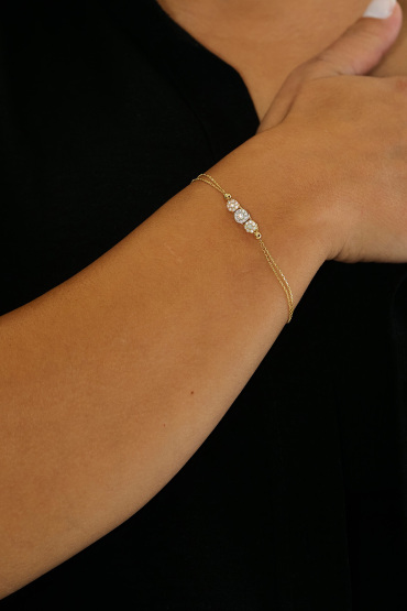 14 Ayar Altın Üç Renkli Taşlı Bileklik - Naze Kuyumculuk