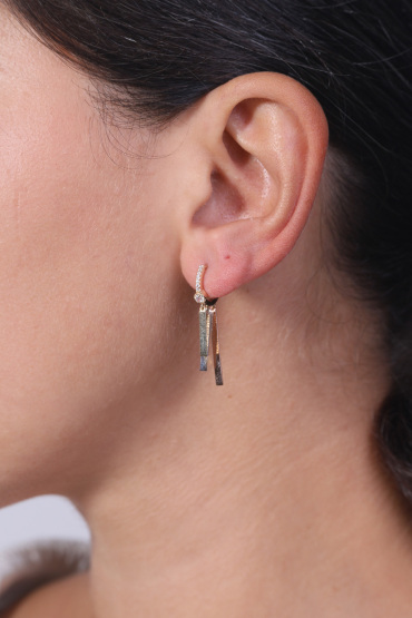 14 Ayar Altın Üç Renkli Taşlı İtalyan Küpe - Naze Kuyumculuk