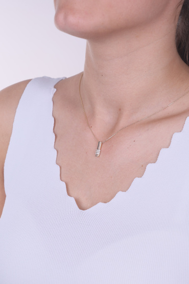 14 Ayar Altın Üç Sıra Taşlı Çubuk Kolye - Naze Kuyumculuk