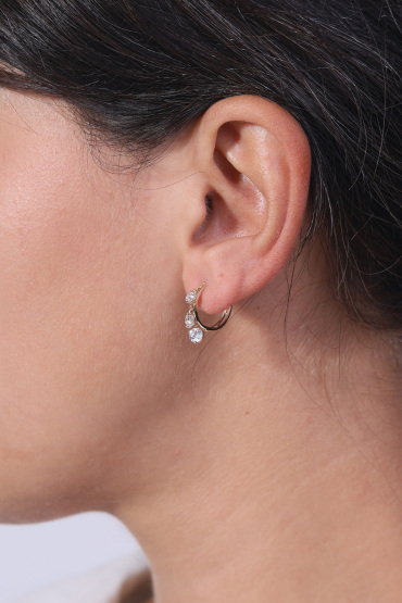 14 Ayar Altın Üç Taşlı İtalyan Küpe - Naze Kuyumculuk