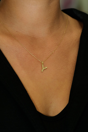 14 Ayar Altın Y Harfi Aynalı Kolye Ucu - Naze Kuyumculuk