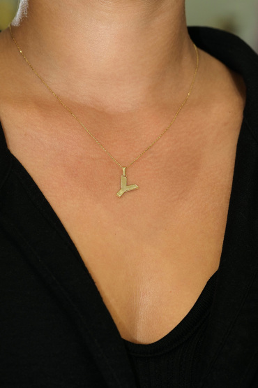 14 Ayar Altın Y Harfi Aynalı Kolye Ucu - Naze Kuyumculuk