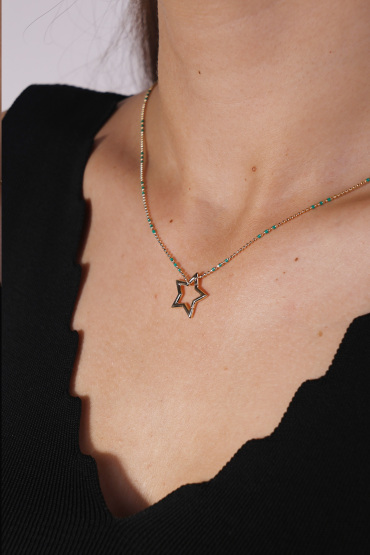 14 Ayar Altın Yeşil Mineli Yıldız Model Kolye - Naze Kuyumculuk