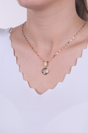 14 Ayar Altın Yuvarlak Taşlı Ay Yıldız Modeli Kolye Ucu Charm - Naze Kuyumculuk