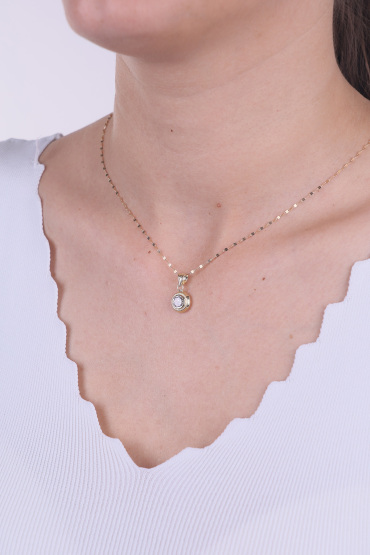 14 Ayar Altın Yuvarlak Tektaşlı Kolye Ucu - Naze Kuyumculuk