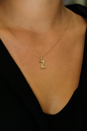 14 Ayar Altın Z Harfi Kalemli Kolye Ucu - Naze Kuyumculuk