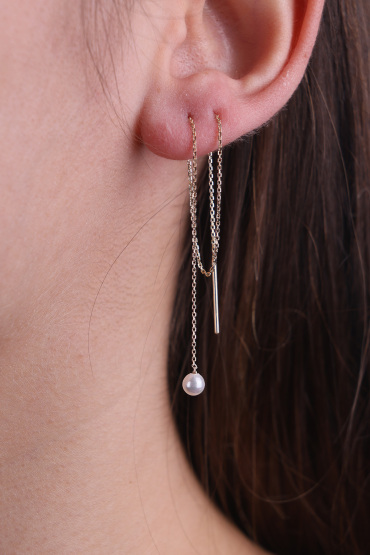 14 Ayar Altın Zincir Model İncili Tekli Küpe - Naze Kuyumculuk