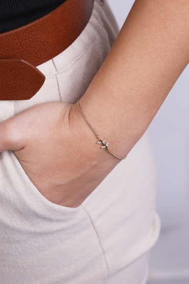 14 Ayar Altın Zincir Model Taşlı Yaprak Model Bileklik - Naze Kuyumculuk