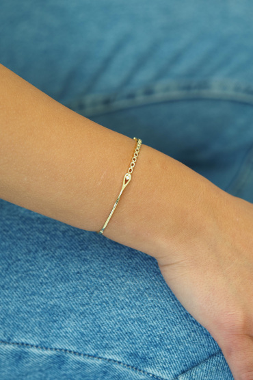 14 Ayar Altın Zincir Model Tektaşlı Kelepçe - Naze Kuyumculuk