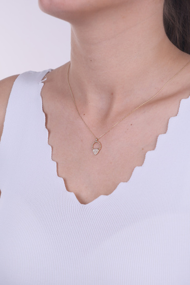 14Ayar Altın Burgulu Çember Taşlı Kalp Kolye - Naze Kuyumculuk